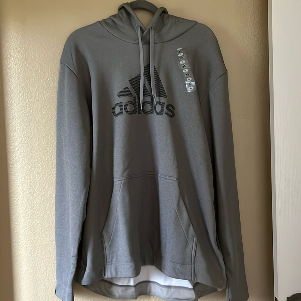 Adidas men’s GG hoodie XL - grey- nwt-pockets in front-L30”shoulder 21”chest 48”